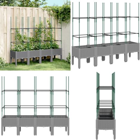 Fioriera Giardino con Traliccio Grigio Chiaro 160x40x142,5cm PP - Fioriera con traliccio - Fioriera per piante rampicanti