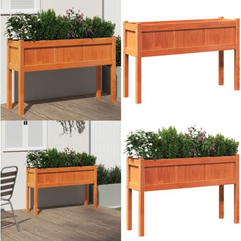 Fioriera Giardino Gambe Marrone Cera 110x31x70 cm Massello Pino - Fioriera in legno - Fioriera da balcone