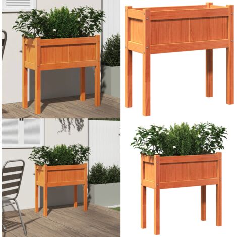 Fioriera Giardino Gambe Marrone Cera 70x31x70 cm Massello Pino - Fioriera in legno - Fioriera da balcone