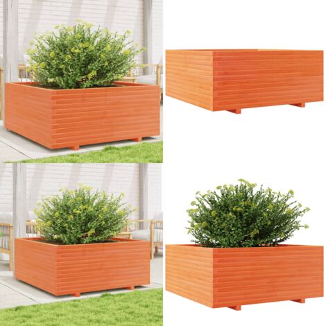 Fioriera Giardino Marrone Cera 110x110x49,5 Legno Massello Pino - Fioriera in legno - Fioriera da patio
