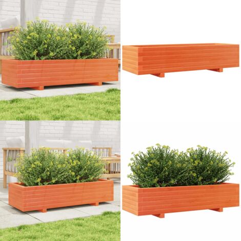 Fioriera Giardino Marrone Cera 110x40x26,5 cm in Legno di Pino - Fioriera in legno - Fioriera marrone
