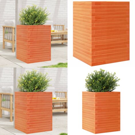 Fioriera Giardino Marrone Cera 50x50x68,5cm Legno Massello Pino - Fioriera da patio - Fioriera in legno