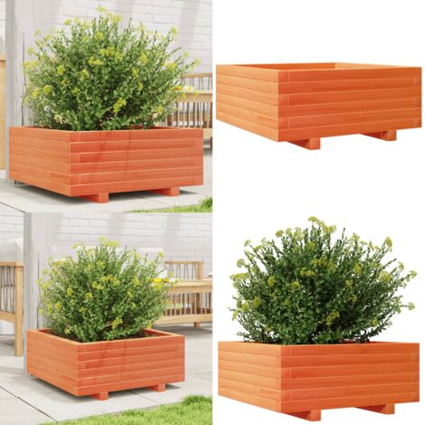 Fioriera Giardino Marrone Cera 60x60x26,5cm Legno Massello Pino - Fioriera in legno - Fioriera marrone