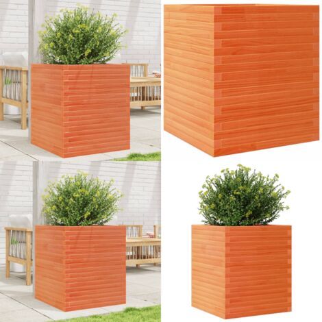 Fioriera Giardino Marrone Cera 60x60x68,5cm Legno Massello Pino - Fioriera da patio - Fioriera in legno