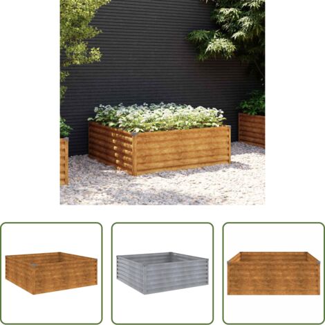 Fioriera in acciaio corten -  Fioriera Rialzata da Giardino 100x100x36 cm in Acciaio Corten