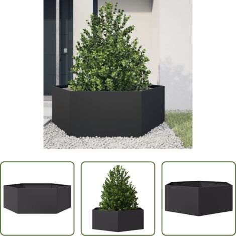 Fioriera in acciaio -  Fioriera da Giardino Nera Esagono 138x120x45 cm in Acciaio