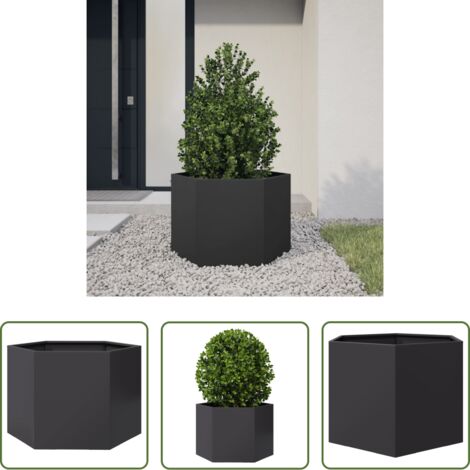 Fioriera in acciaio -  Fioriera da Giardino Nera Esagono 69x60x45 cm in Acciaio