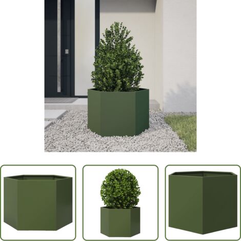 Fioriera in acciaio -  Fioriera da Giardino Verde Oliva Esagono 69x60x45 cm in Acciaio