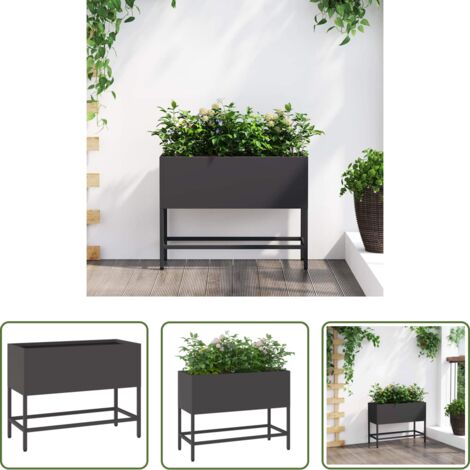 Fioriera in acciaio -  Vaso da Giardino Rialzato Nero 60 x 26 x 45 cm Acciaio