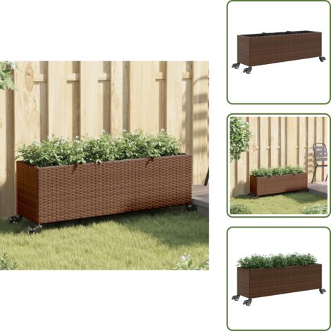 Fioriera in acciaio - vidaXL Fioriera con Ruote e 3 Vasi Marrone 107x32x38 cm in Polyrattan - Fioriera per piante