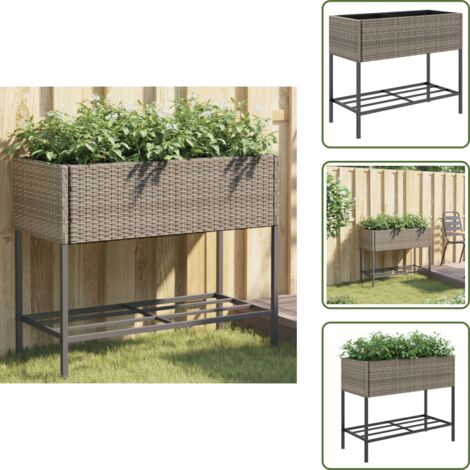 Fioriera in acciaio - vidaXL Fioriera da Giardino con Ripiano Grigia in Polyrattan - Fioriera per piante