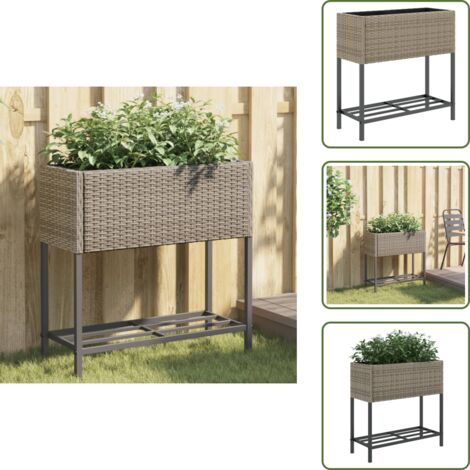 Fioriera in acciaio - vidaXL Fioriera da Giardino con Ripiano Grigia in Polyrattan - Fioriera per piante