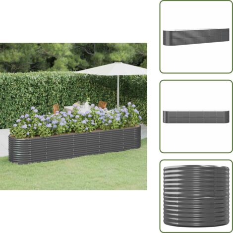 Fioriera in acciaio zincato - vidaXL Letto da Giardino in Acciaio Zincato 368x80x68 cm Antracite - Fioriera in acciaio