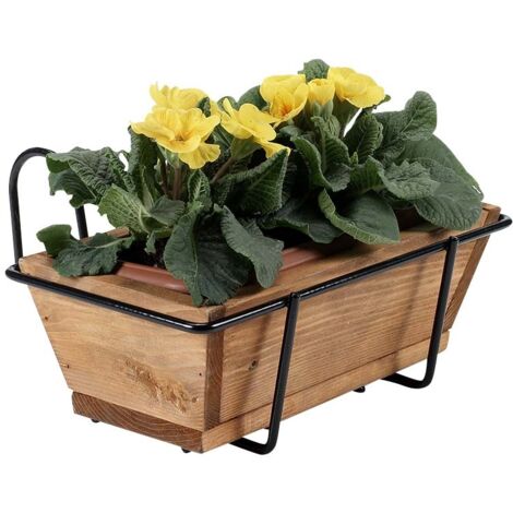 Fioriera in legno da balcone con supporto in filo d'acciaio verniciato, 35x14xh.11 cm