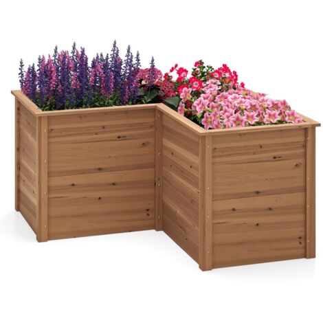 Fioriera in legno di abete con base aperta a L, fioriera rialzata per frutta e verdura, 120 x 120 x 62 cm (marrone)