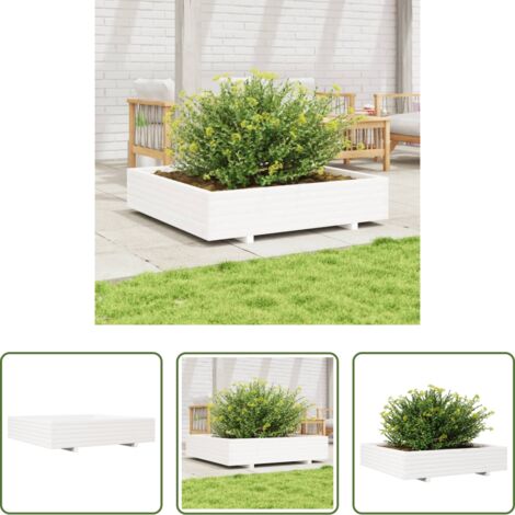 Fioriera in legno -  Fioriera da Giardino Bianca 110x110x26,5 cm in Legno di Pino