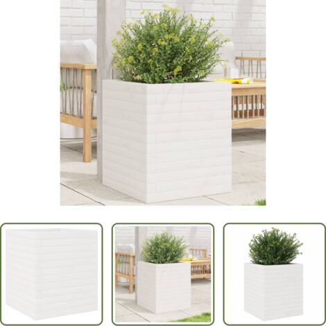 Fioriera in legno -  Fioriera da Giardino Bianca 40x40x46 cm Legno Massello di Pino