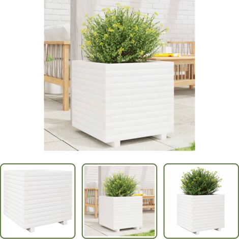 Fioriera in legno -  Fioriera da Giardino Bianca 50x50x49,5cm Legno Massello di Pino