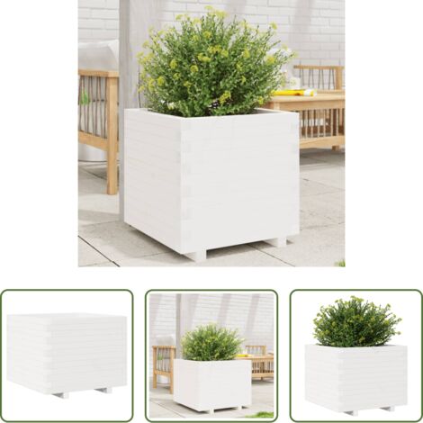 Fioriera in legno -  Fioriera da Giardino Bianca 60x60x49,5cm Legno Massello di Pino