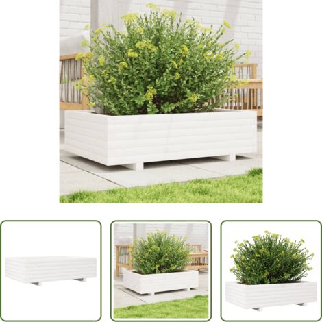 Fioriera in legno -  Fioriera da Giardino Bianca 90x60x26,5cm Legno Massello di Pino