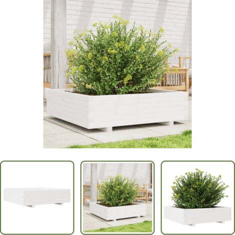 Fioriera in legno -  Fioriera da Giardino Bianca 90x90x26,5cm Legno Massello di Pino