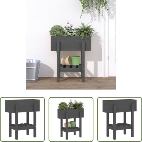 Fioriera in legno -  Fioriera da Giardino Grigia 62x30x69 cm Legno Massello di Pino
