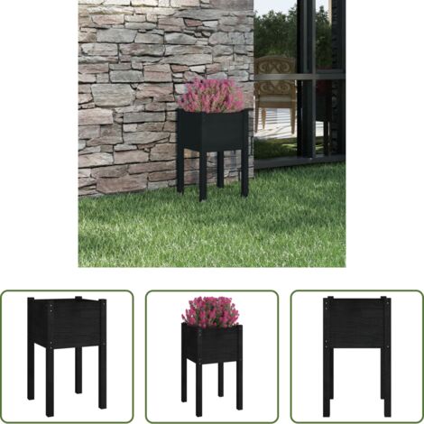 Fioriera in legno -  Fioriera da Giardino Nera 40x40x70 cm in Legno Massello di Pino