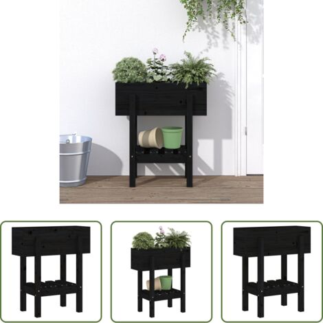 Fioriera in legno -  Fioriera da Giardino Nera 62x30x69 cm Legno Massello di Pino