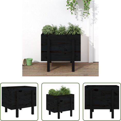 Fioriera in legno -  Fioriera da Giardino Nera 62x50x57 cm in Legno Massello di Pino