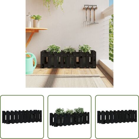 Fioriera in legno -  Fioriera Giardino a Recinzione Nera 100x30x30cm Massello Pino