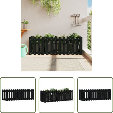 Fioriera in legno -  Fioriera Giardino a Recinzione Nera 150x50x50cm Massello Pino