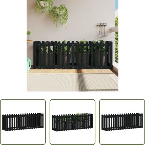Fioriera in legno -  Fioriera Giardino a Recinzione Nera 200x50x70cm Massello Pino