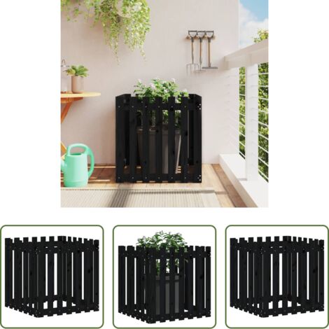 Fioriera in legno -  Fioriera Giardino a Recinzione Nera 70x70x70 cm Massello Pino
