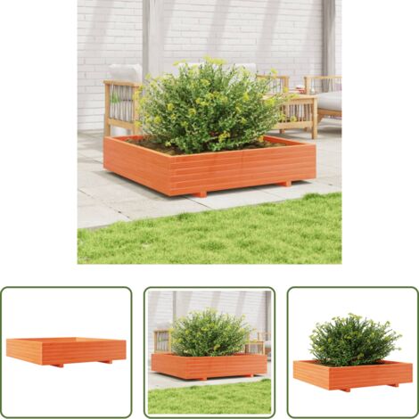 Fioriera in legno -  Fioriera Giardino Marrone Cera 110x110x26,5 cm in Legno di Pino