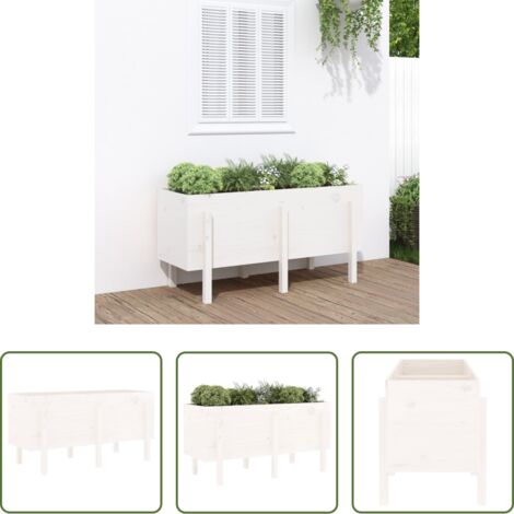 Fioriera in legno -  Fioriera Rialzata da Giardino Bianca 121x50x57 cm Massello Pino
