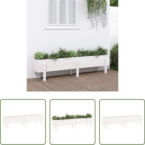 Fioriera in legno -  Fioriera Rialzata da Giardino Bianca 160x30x38 cm Massello Pino