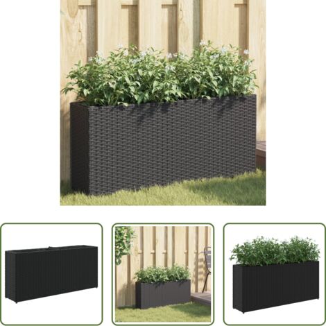 Fioriera in rattan -  Fioriera da Giardino con 2 Vasi Nera 90x20x40 cm in Polyrattan