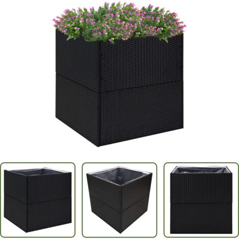 Fioriera in rattan -  Fioriera da Giardino Nero 80x80x80 cm in Polyrattan