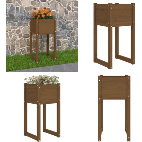 Fioriera Marrone Ambra 40x40x81 cm in Legno Massello di Pino - Fioriera per giardino - Fioriera per balcone