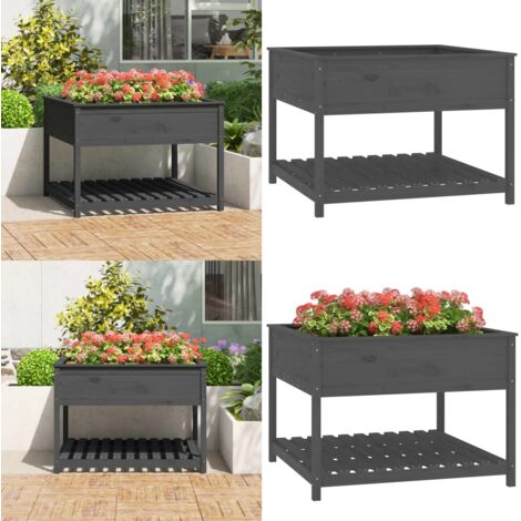 Fioriera Mensola Grigia 111,5x111,5x81cm Legno Massello di Pino - Mensola per piante - Fioriera da giardino