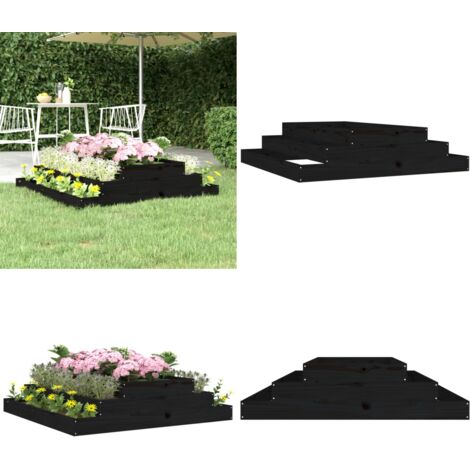 Fioriera Nera 110x110x27 cm in Legno Massello di Pino - Fioriera per piante - Fioriera per ortaggi