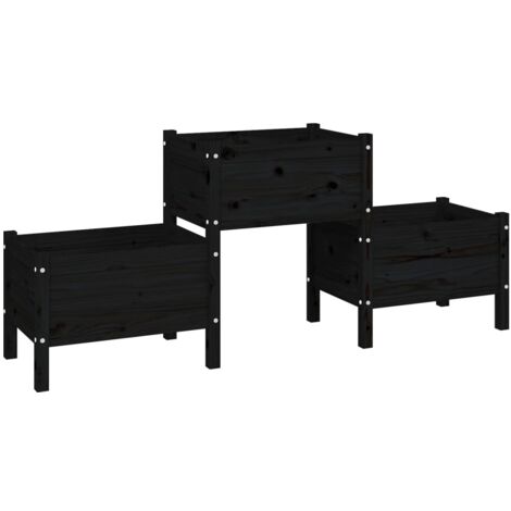 Fioriera Nera 178,5x44x75 cm in Legno Massello di Pino vidaXL