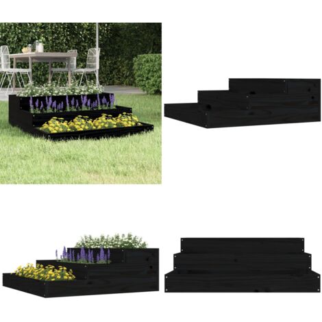 Fioriera Nera 78x78x27 cm in Legno Massello di Pino - Fioriera nera - Fioriera per piante