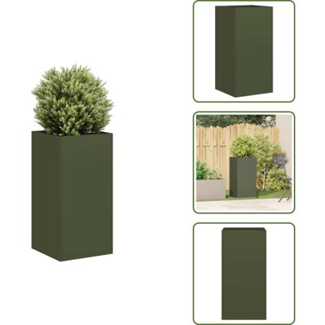 Fioriera per balcone - vidaXL Fioriera Verde Oliva 40x40x80 cm in Acciaio Laminato a Freddo - Fioriera per patio