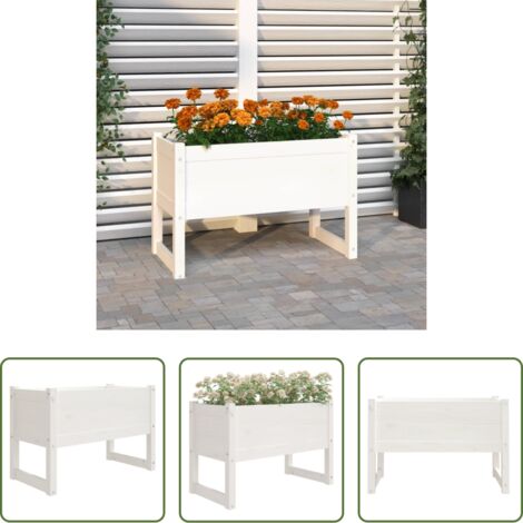 Fioriera per giardino -  Fioriera Bianca 78x40x52 cm in Legno Massello di Pino