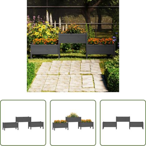 Fioriera per giardino -  Fioriera Grigia 245,5x44x75 cm in Legno Massello di Pino
