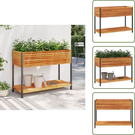 Fioriera per interni - vidaXL Fioriera con Ripiano 110x45x80 cm in Legno Acacia e Acciaio - Fioriera in acacia