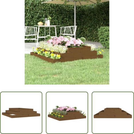 Fioriera per piante -  Fioriera Marrone Ambra 110x110x27 cm in Legno Massello di Pino