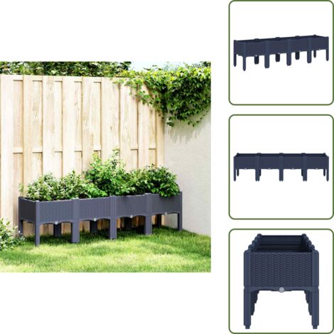 Fioriera per piante rampicanti - vidaXL Fioriera da Giardino con Gambe Grigio Blu 160x40x42 cm in PP - Fioriera con fondo elevato