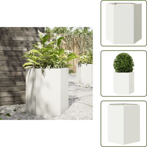 Fioriera per piante - vidaXL Fioriera da Giardino Bianca Esagono 46x40x45 cm in Acciaio - Fioriera per erbe aromatiche
